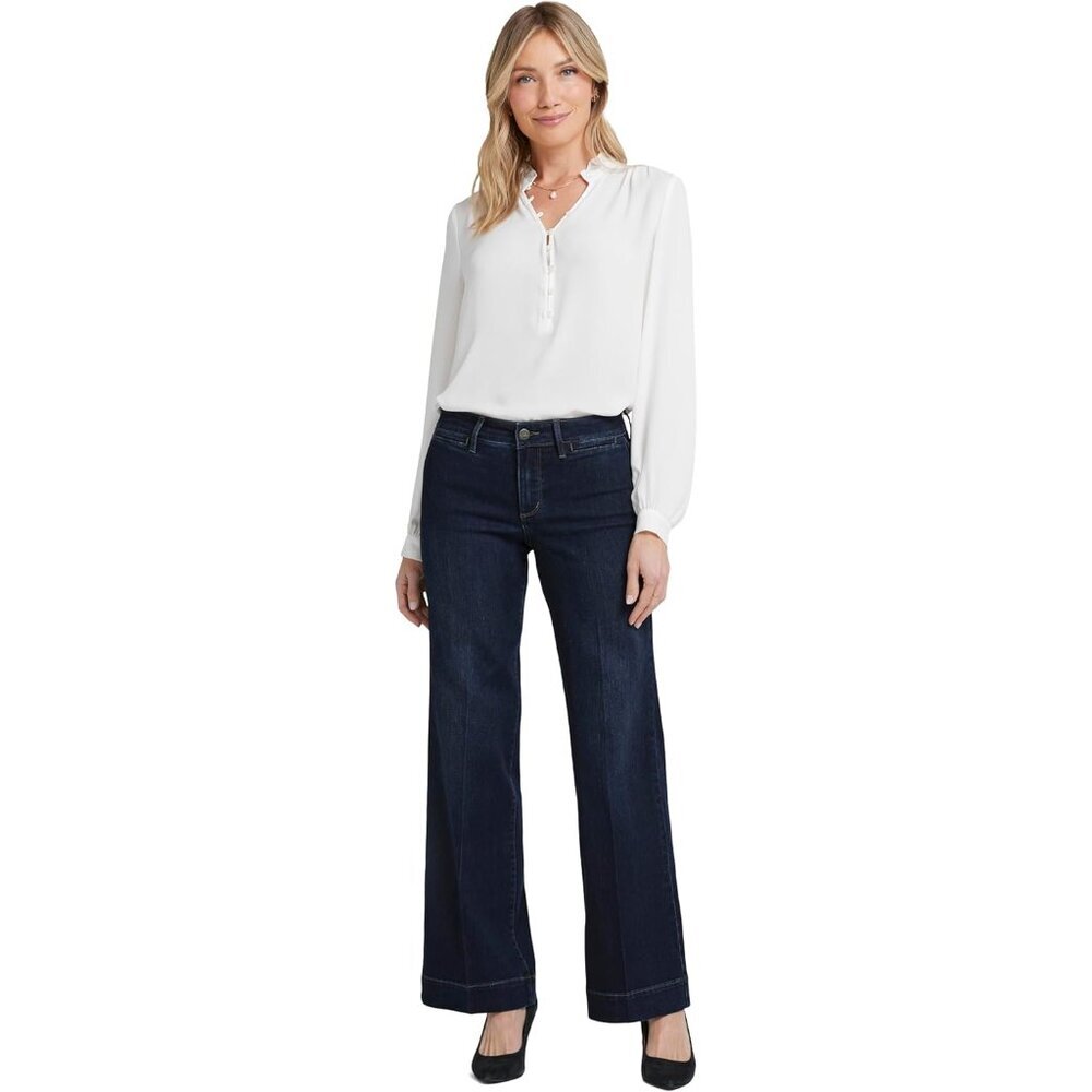 Womens Wide Leg Jeans Cotton Polyester Elastane 33 Inch Inseam Flared Casual